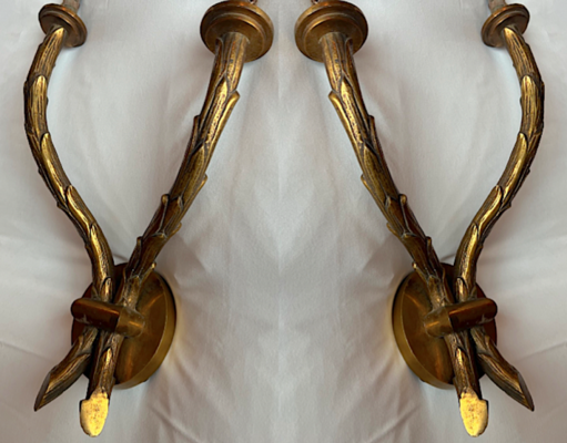 Maison Bagues pair of gold bronze palm tree pair of sconces