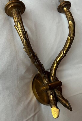 Maison Bagues pair of gold bronze palm tree pair of sconces