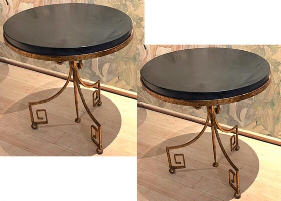 Maison Bagues pair of gold leaf wrought iron coffee table