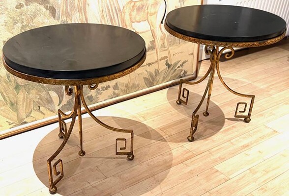 Maison Bagues pair of gold leaf wrought iron coffee table