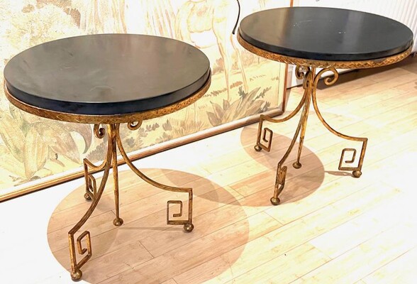 Maison Bagues pair of gold leaf wrought iron coffee table