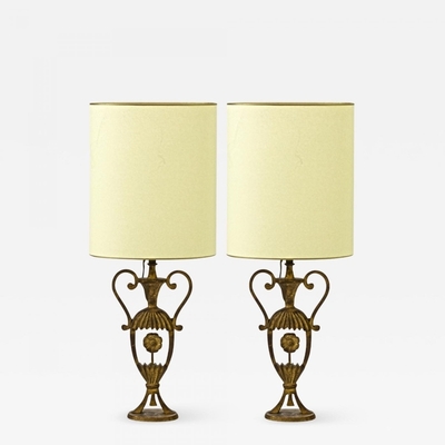 Maison Bagues  pair of gold leaf wrought iron lamps
