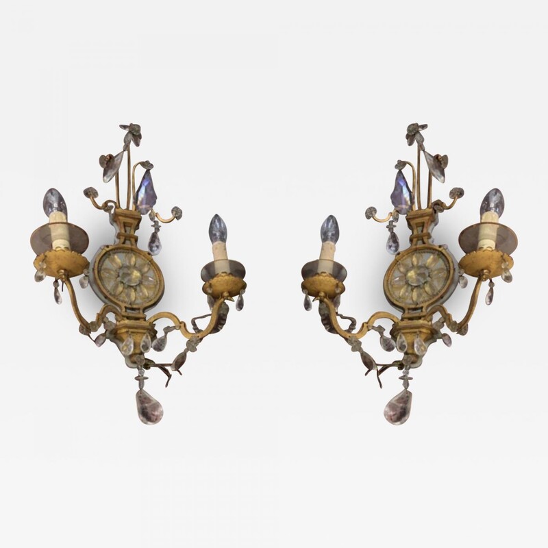 Maison Bagues pair of gold leaf wrought iron sconces