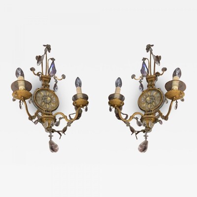 Maison Bagues pair of gold leaf wrought iron sconces