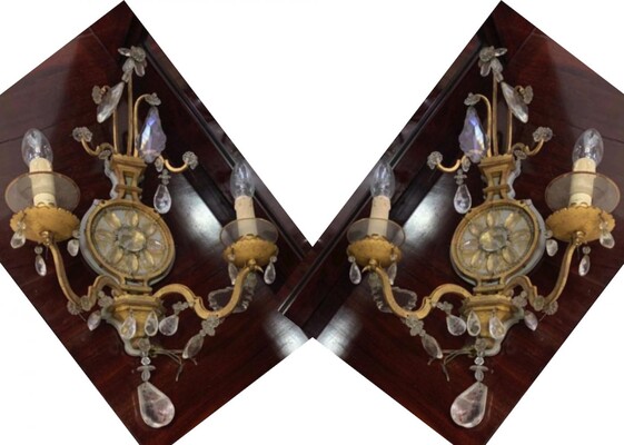 Maison Bagues pair of gold leaf wrought iron sconces