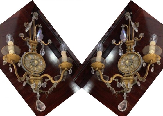 Maison Bagues pair of gold leaf wrought iron sconces