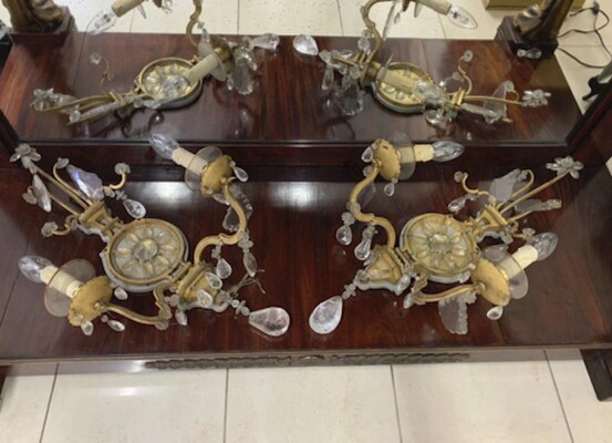 Maison Bagues pair of gold leaf wrought iron sconces