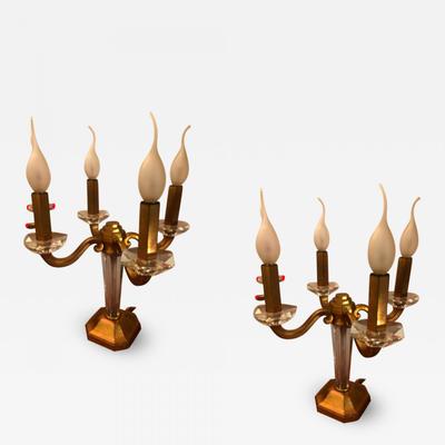 Maison Baguès pair Refined 4 Light Pair Gold Bronze Candlestick