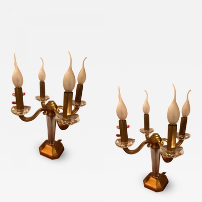 Maison Baguès pair Refined 4 Light Pair Gold Bronze Candlestick