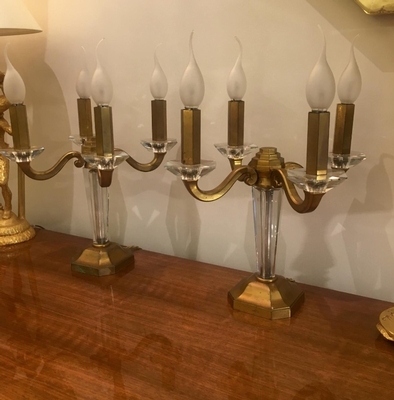 Maison Baguès pair Refined 4 Light Pair Gold Bronze Candlestick