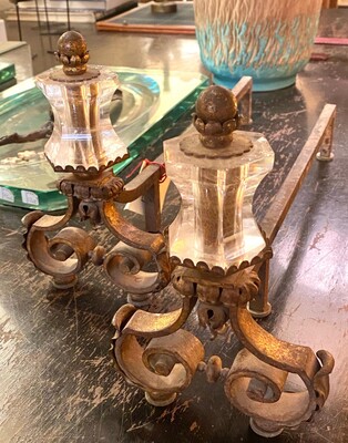 Maison Bagues rarest early cristal and gold leaf iron andirons