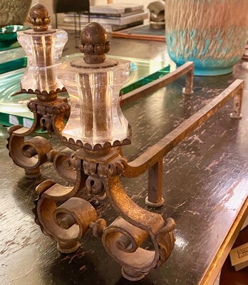 Maison Bagues rarest early cristal and gold leaf iron andirons