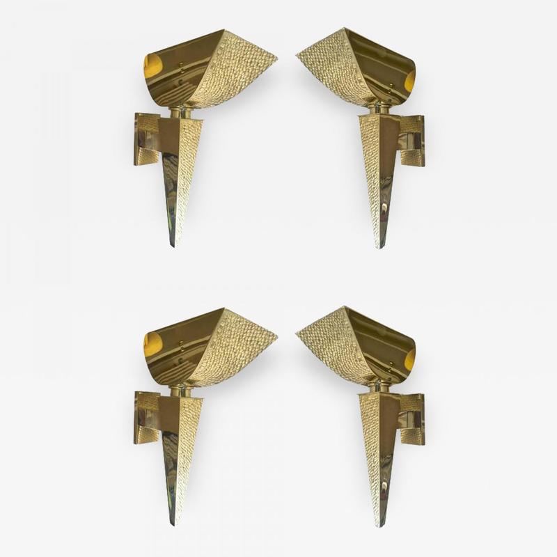 Maison Baguès Set Four Neoclassic Gold Bronze Torch Sconces