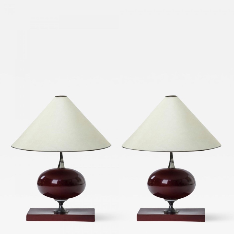 Maison Barbier 50s pair of lacquered metal lamp