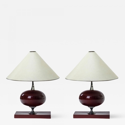 Maison Barbier 50s pair of lacquered metal lamp