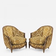 maison Dominique early art deco pair of vintage comfy club chairs