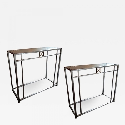 Maison Jansen 70s pair of sturdy chrome steel console