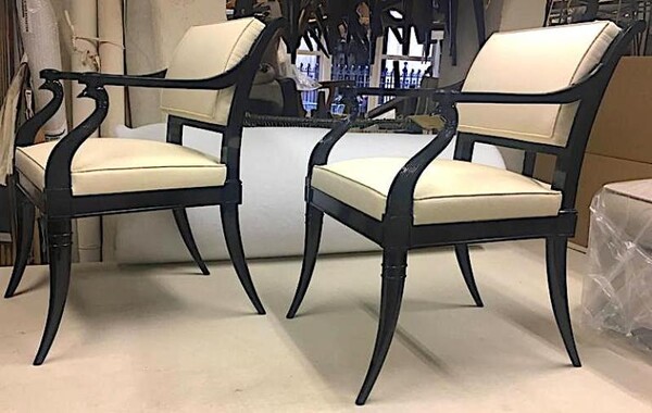 Maison Jansen Chicest Black Neoclassic Pair of Armchairs