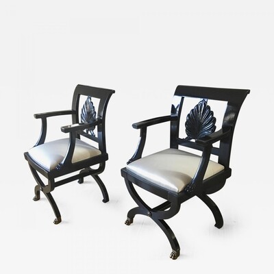 Maison Jansen Chicest Black Neoclassic Pair of Armchairs