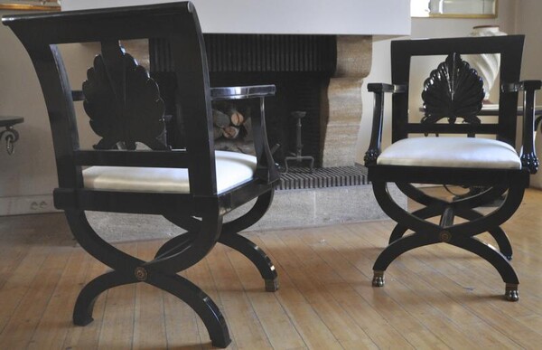 Maison Jansen Chicest Black Neoclassic Pair of Armchairs