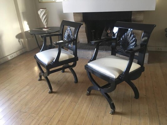 Maison Jansen Chicest Black Neoclassic Pair of Armchairs