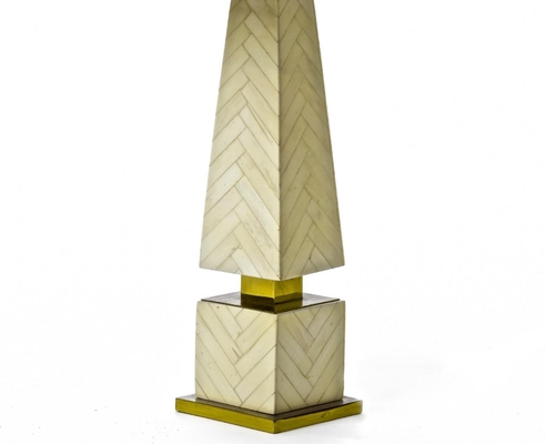 Maison Jansen chicest obelisk shaped faux ivory marquetery pair o