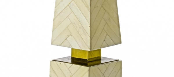 Maison Jansen chicest obelisk shaped faux ivory marquetery pair o