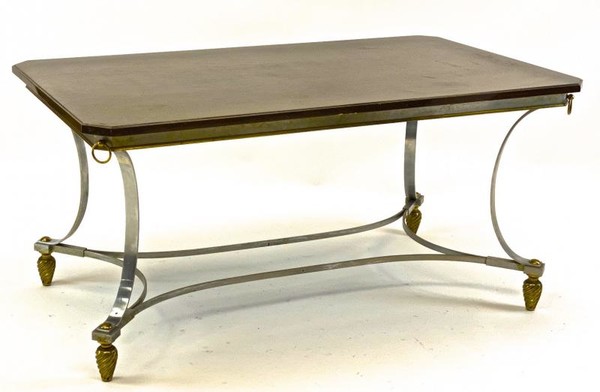  Maison Jansen  dinning table with metal base and bronze accent