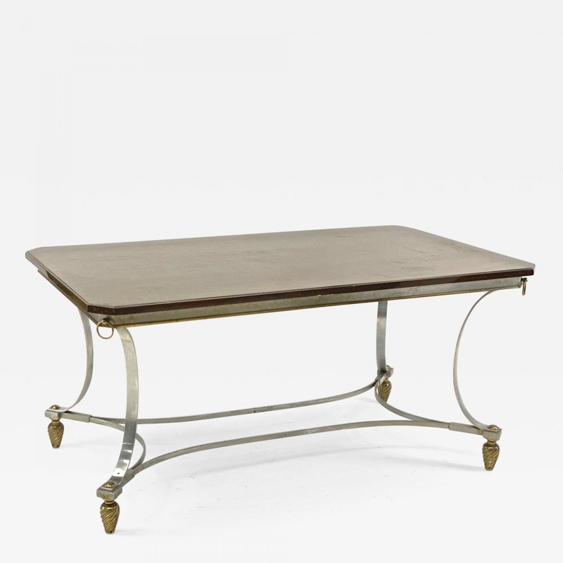  Maison Jansen  dinning table with metal base and bronze accent