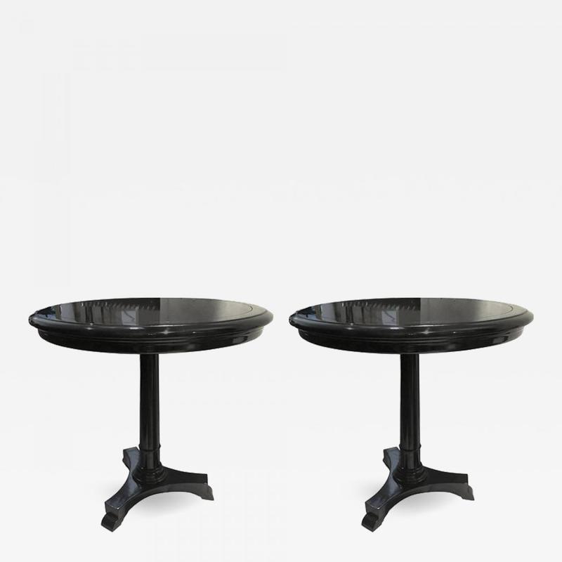 Maison Jansen Pair Blackened Wood Round Side Tables