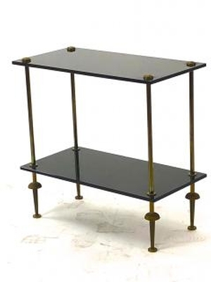 Maison Jansen pair of 2 tier side table black opaline & bronze