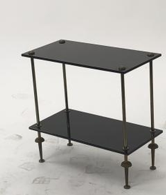 Maison Jansen pair of 2 tier side table black opaline & bronze