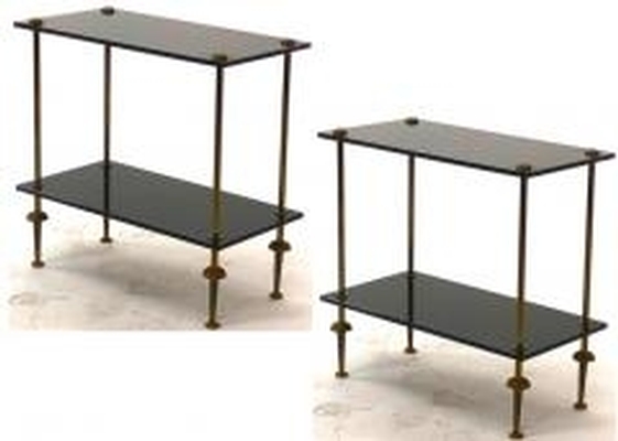 Maison Jansen pair of 2 tier side table black opaline & bronze