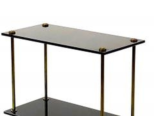 Maison Jansen pair of 2 tier side table black opaline & bronze