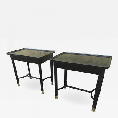 Maison Jansen pair of black lacquered refined side tables