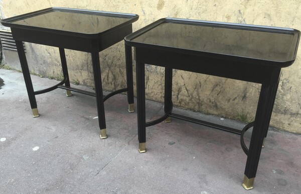 Maison Jansen pair of black lacquered refined side tables