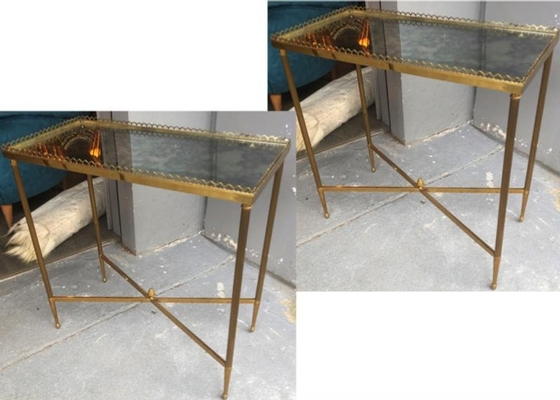 Maison Jansen pair of refined gold bronze 2 tier side tables