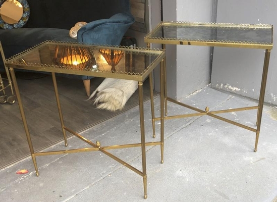 Maison Jansen pair of refined gold bronze 2 tier side tables