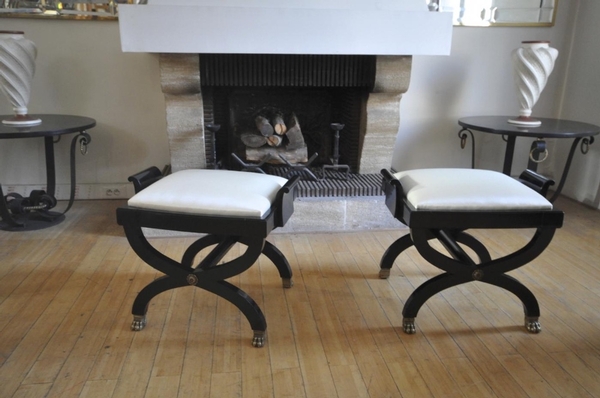 Maison Jansen pair X Black Stool