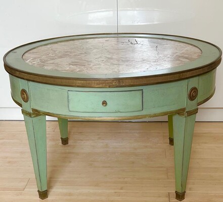 Maison Jansen rarest green patina coffee table with a marble