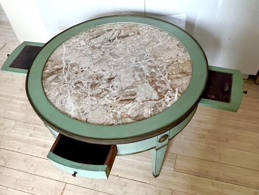 Maison Jansen rarest green patina coffee table with a marble