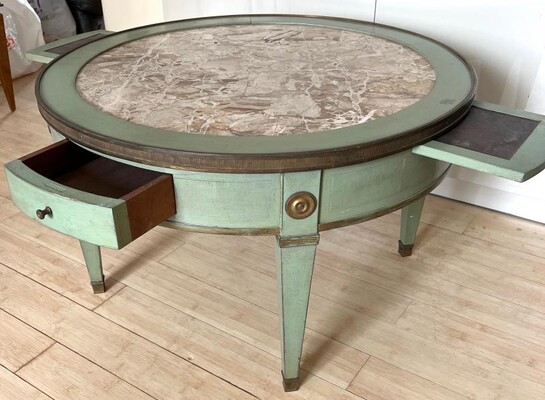 Maison Jansen rarest green patina coffee table with a marble