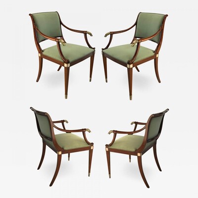 Maison Jansen refine set of 4 silver greyhound arm chairs