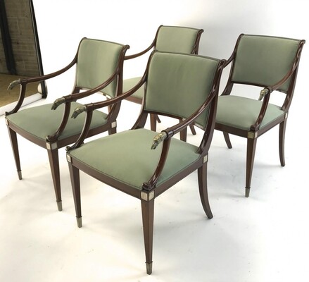 Maison Jansen refine set of 4 silver greyhound arm chairs