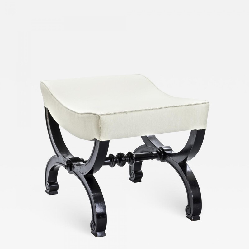Maison Jansen refined black lacquered carved wood stool
