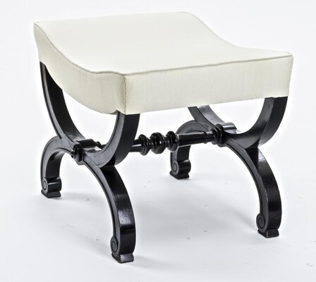 Maison Jansen refined black lacquered carved wood stool