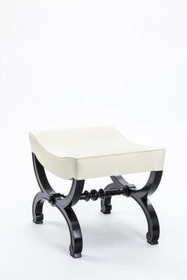 Maison Jansen refined black lacquered carved wood stool