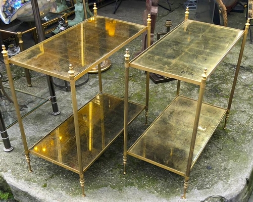 Maison Jansen refined pair of 2 tier side table gold leaf glasses