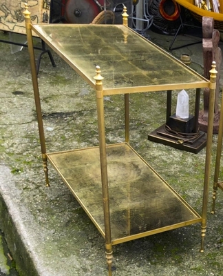 Maison Jansen refined pair of 2 tier side table gold leaf glasses