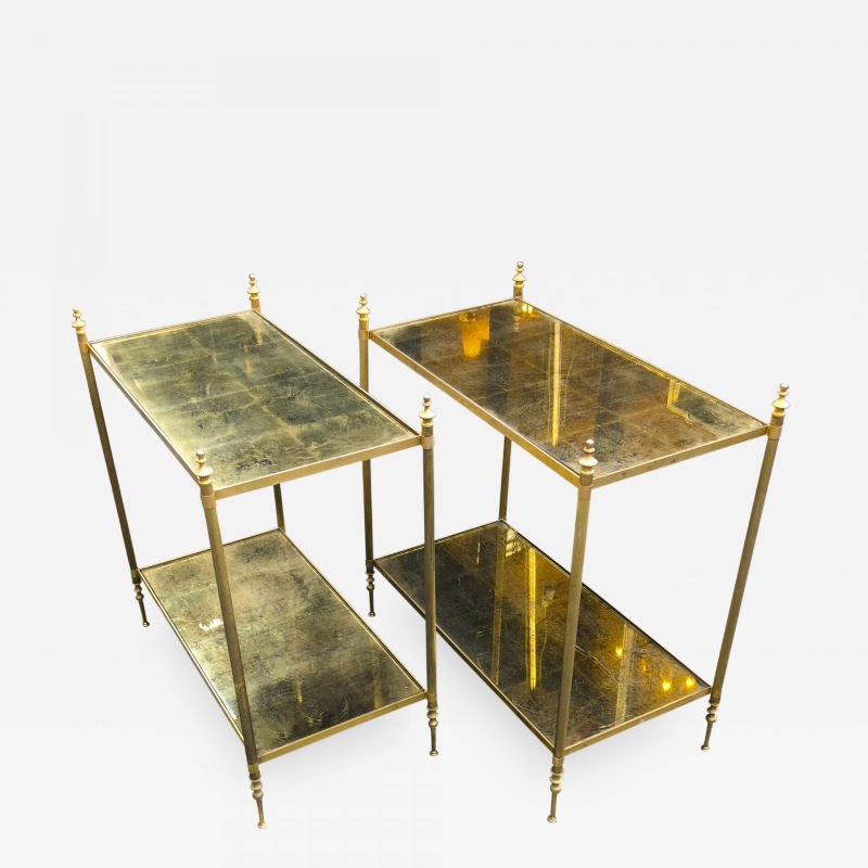 Maison Jansen refined pair of 2 tier side table gold leaf glasses